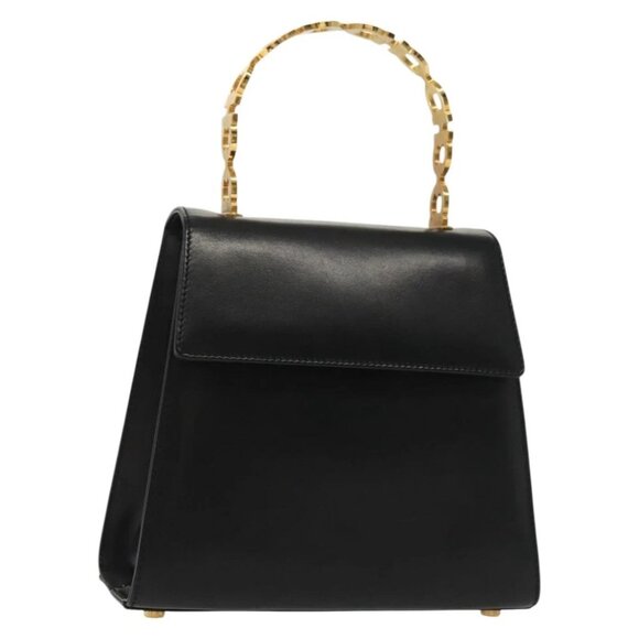 Salvatore Ferragamo Gancini Hand Bag Leather Black Gold Auth 140675 - Picture 1 of 14